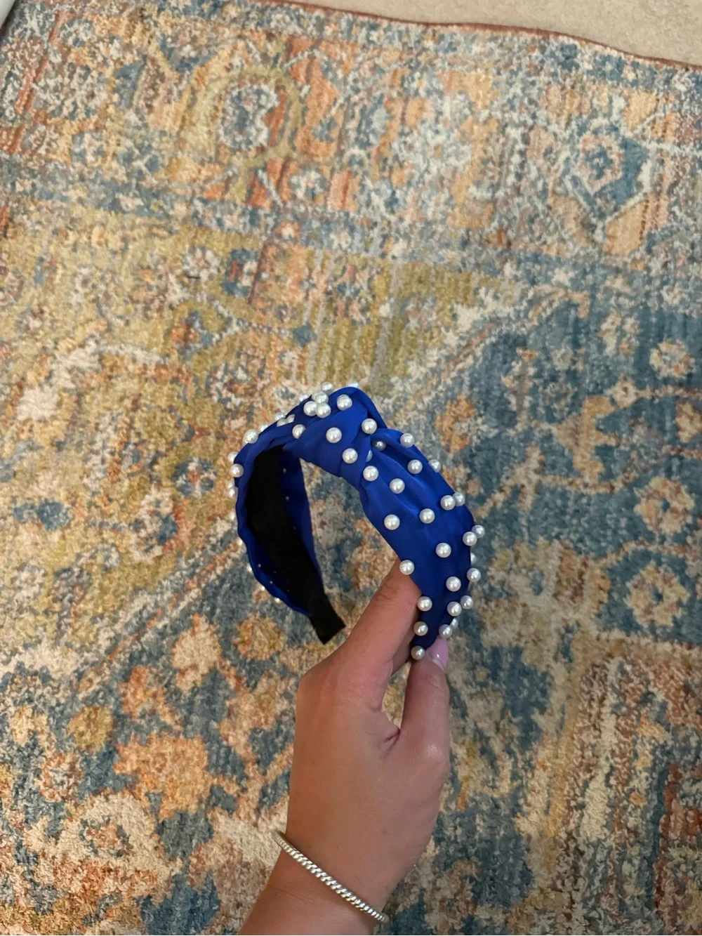 Women’s Pearl-Studded Blue Headband